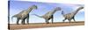 Three Argentinosaurus Dinosaurs Standing in the Desert-null-Stretched Canvas