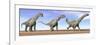 Three Argentinosaurus Dinosaurs Standing in the Desert-null-Framed Art Print