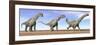 Three Argentinosaurus Dinosaurs Standing in the Desert-null-Framed Art Print