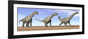 Three Argentinosaurus Dinosaurs Standing in the Desert-null-Framed Art Print