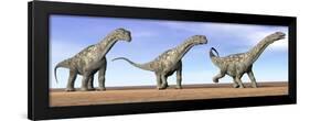 Three Argentinosaurus Dinosaurs Standing in the Desert-null-Framed Art Print