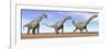 Three Argentinosaurus Dinosaurs Standing in the Desert-null-Framed Art Print