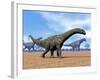 Three Argentinosaurus Dinosaurs Walking in the Desert-null-Framed Art Print