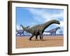 Three Argentinosaurus Dinosaurs Walking in the Desert-null-Framed Art Print