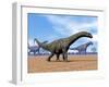 Three Argentinosaurus Dinosaurs Walking in the Desert-null-Framed Art Print