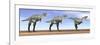 Three Aucasaurus Dinosaurs Standing in the Desert by Daylight-null-Framed Art Print