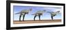 Three Aucasaurus Dinosaurs Standing in the Desert by Daylight-null-Framed Art Print