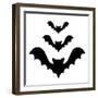 Three Bat Flying Black Silhouette Icon Set. Cute Cartoon Baby Character with Big Open Wing. Happy H-worldofvector-Framed Photographic Print