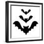 Three Bat Flying Black Silhouette Icon Set. Cute Cartoon Baby Character with Big Open Wing. Happy H-worldofvector-Framed Photographic Print