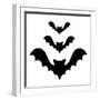 Three Bat Flying Black Silhouette Icon Set. Cute Cartoon Baby Character with Big Open Wing. Happy H-worldofvector-Framed Photographic Print