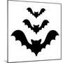 Three Bat Flying Black Silhouette Icon Set. Cute Cartoon Baby Character with Big Open Wing. Happy H-worldofvector-Mounted Photographic Print