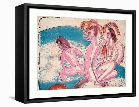 Three Bathers by Stones (Drei Badende an Steinen)-Ernst Ludwig Kirchner-Framed Stretched Canvas