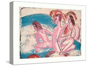 Three Bathers by Stones (Drei Badende an Steinen)-Ernst Ludwig Kirchner-Stretched Canvas