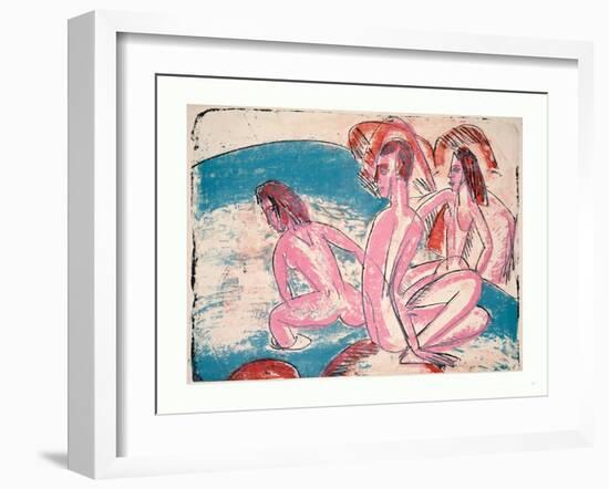 Three Bathers by Stones (Drei Badende an Steinen)-Ernst Ludwig Kirchner-Framed Giclee Print