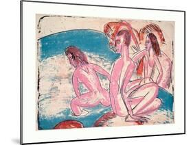 Three Bathers by Stones (Drei Badende an Steinen)-Ernst Ludwig Kirchner-Mounted Giclee Print