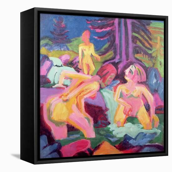 Three Bathers in a Stream-Ernst Ludwig Kirchner-Framed Stretched Canvas