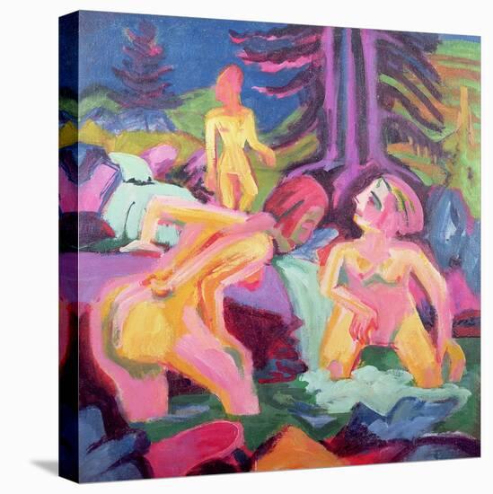 Three Bathers in a Stream-Ernst Ludwig Kirchner-Stretched Canvas