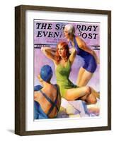 "Three Bathing Beauties," Saturday Evening Post Cover, July 8, 1933-John LaGatta-Framed Giclee Print