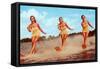 Three Bathing Beauties Waterskiing-null-Framed Stretched Canvas