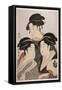 Three Beauties of the Present Day (Toji San Biji)-Kitagawa Utamaro-Framed Stretched Canvas