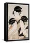 Three Beautifuls of Our Time. Japanese Print, Style Ukiyo-E, C.1794 (Print)-Kitagawa Utamaro-Framed Stretched Canvas