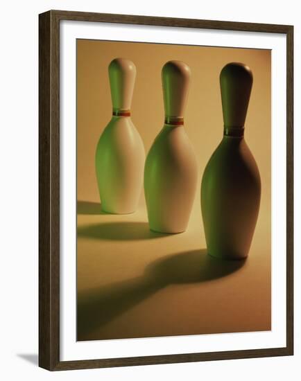 Three Bowling Pins in a Line-null-Framed Premium Photographic Print