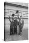Three Boys (6-9) Wearing Fake Moustaches Waving Hats-null-Stretched Canvas
