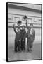 Three Boys (6-9) Wearing Fake Moustaches Waving Hats-null-Framed Stretched Canvas