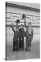 Three Boys (6-9) Wearing Fake Moustaches Waving Hats-null-Stretched Canvas