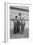 Three Boys (6-9) Wearing Fake Moustaches Waving Hats-null-Framed Photographic Print