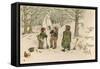 Three Boys Build a Snowman the Woods-null-Framed Stretched Canvas