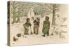 Three Boys Build a Snowman the Woods-null-Stretched Canvas