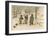 Three Boys Build a Snowman the Woods-null-Framed Art Print