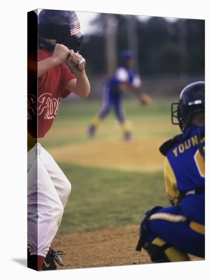 Three Boys Playing Baseball-null-Stretched Canvas
