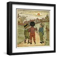 Three Boys Walking Along a Lane-Kate Greenaway-Framed Art Print