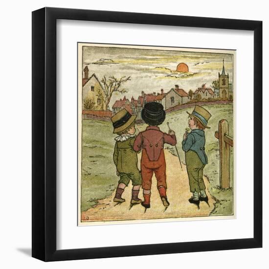 Three Boys Walking Along a Lane-Kate Greenaway-Framed Art Print