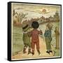 Three Boys Walking Along a Lane-Kate Greenaway-Framed Stretched Canvas