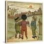 Three Boys Walking Along a Lane-Kate Greenaway-Stretched Canvas