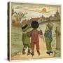 Three Boys Walking Along a Lane-Kate Greenaway-Stretched Canvas