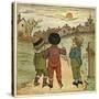 Three Boys Walking Along a Lane-Kate Greenaway-Stretched Canvas