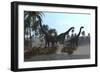 Three Brachiosaurus Dinosaurs Grazing-null-Framed Art Print