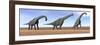 Three Brachiosaurus Dinosaurs Standing in the Desert-null-Framed Art Print