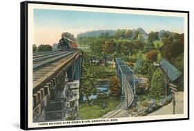 Three Bridges over Green River, Greenfield-null-Framed Stretched Canvas