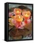 Three Candles and Rose Petals on a Table-Alena Hrbkova-Framed Stretched Canvas