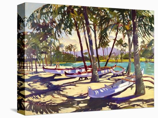 Three Canoes and Palm Shadows-Darrell Hill-Stretched Canvas