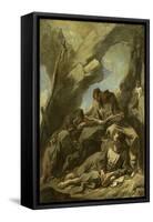 Three Capuchin Monks Meditating in Prayer before a Crucifix in a Cave-Alessandro Magnasco-Framed Stretched Canvas
