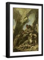 Three Capuchin Monks Meditating in Prayer before a Crucifix in a Cave-Alessandro Magnasco-Framed Art Print