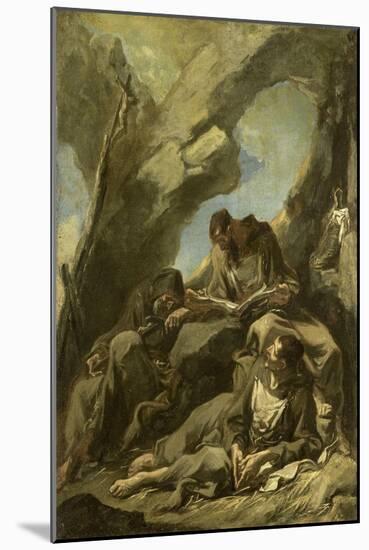 Three Capuchin Monks Meditating in Prayer before a Crucifix in a Cave-Alessandro Magnasco-Mounted Art Print