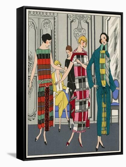 Three Checkered Dresses by Martial Et Armand-null-Framed Stretched Canvas