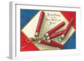 Three Cheers for the Red, White and Blue, Firecrackers-null-Framed Art Print